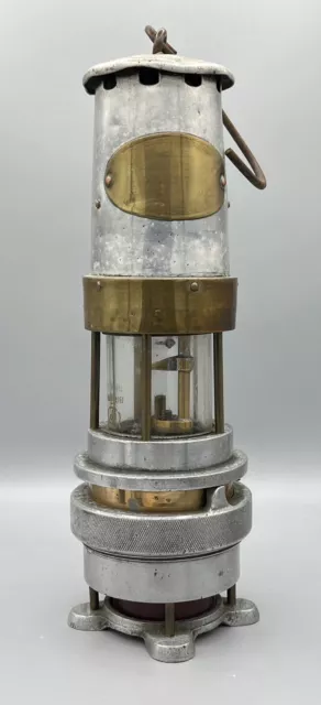 Antike J.H Naylor Ltd Perückenmodell 2045 Bergbaulampe Messing & Aluminium