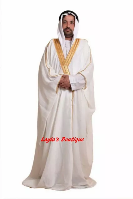 Off White  BISHT CLOAK ARAB DRESS THOBE SAUDI MENS ROBE EID