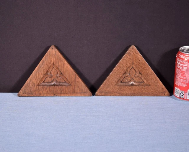 *Pair of Gothic Carved Architectural Panels/Trim in Solid Oak Wood Salvage 2