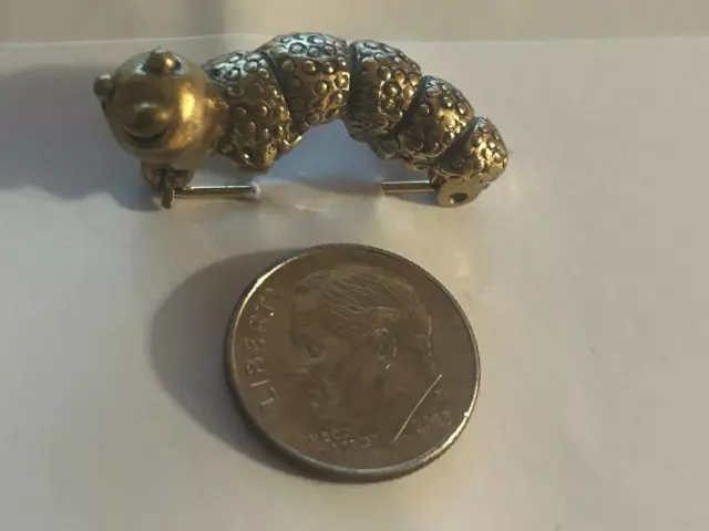 Vintage Gold Tone Zentall Caterpillar Insect Bug Brooch Pin