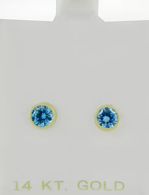 LAB LONDON BLUE TOPAZ  1.38 Cts STUD EARRINGS 14k GOLD - NEW WITH TAG