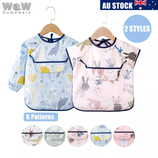 Bib Apron Baby Kid Short Long Sleeve Art Feeding Painting Waterproof 18M-3.5Y C