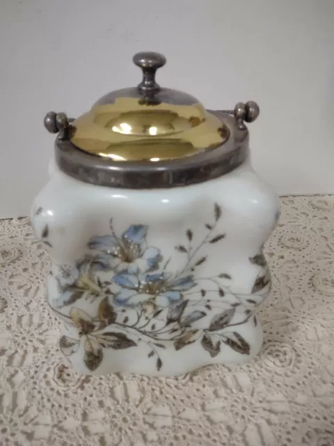 Rare Antique Wave Crest Egg-Crate Biscuit Barrel Jar C.F.Monroe Art Glass Floral