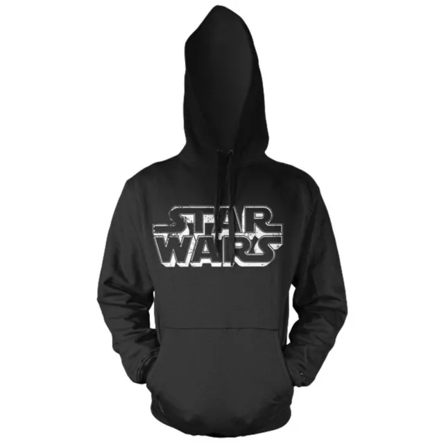 Offiziell Star Wars Geschrieben Logo Kapuze Top - Schwarze Pullover Distressed