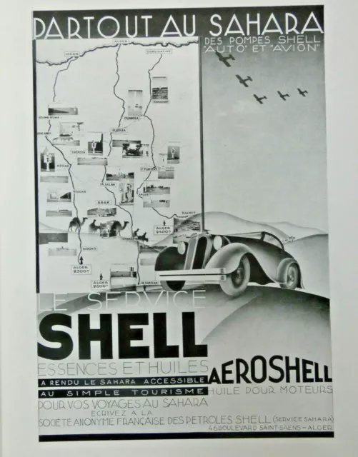 Publicité De Presse 1934 Le Service Shell Essences Et Huiles Aeroshell Au Sahara