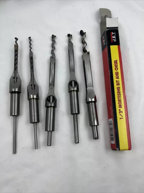 Lot Of 5 JET Mortising Chisel & Bit for Mortisers - 2x 1/4”, 2x 3/8”, 1/2”