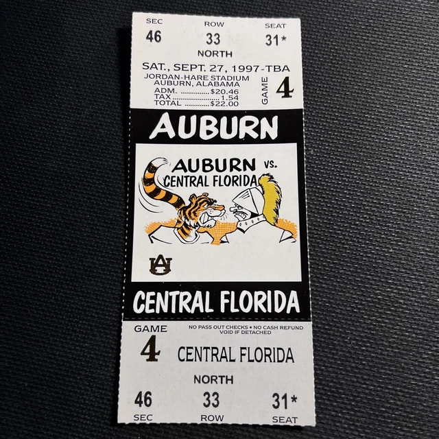 1997 AUBURN vs CENTRAL FLORIDA Football FULL ticket stub NCAA SEC