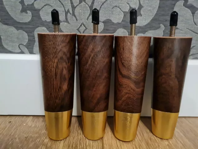 4x Brown Wooden Angled Tapered Furniture Legs Feet For Sofa Stool Chest.M8 screw