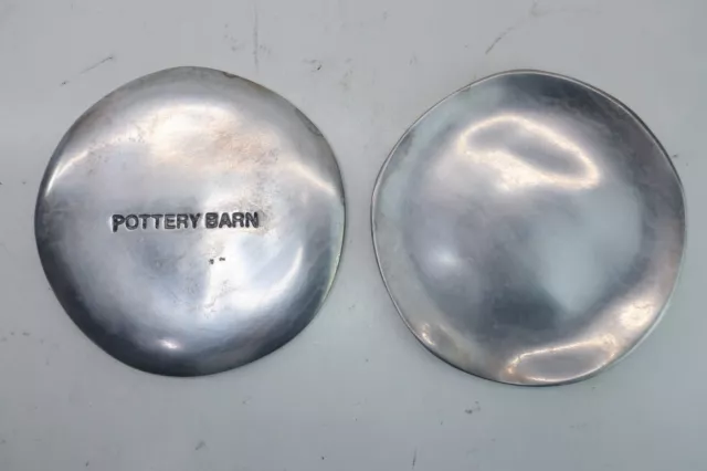 Pottery Barn Pewter Flat Round Wavy Candle Holder 5" - Set of 2