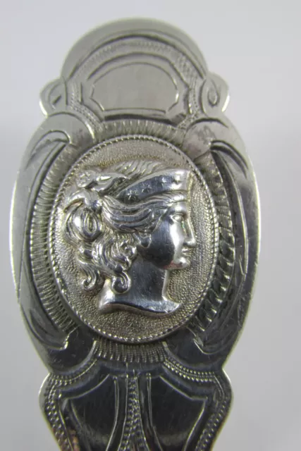 Antique Coin Silver Medallion Flatware Classical Lady Female Portrait Pie Server