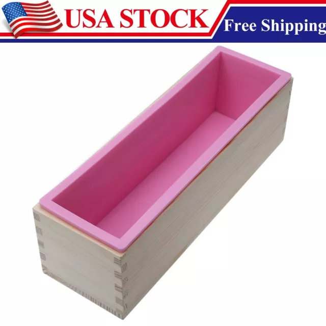 Rectangle Silicone Soap Mold Wooden Box Reusable DIY Tool Toast Loaf Baking Cake