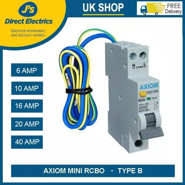 Axiom Mini RCBO (6A, 10A, 16A, 20A, 40A)  30mA Type B - CED