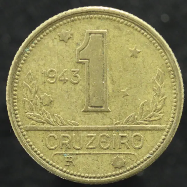 1943 Brazil  1 Cruzeiro Coin - KM558 - FREE SHIPPING (F244)