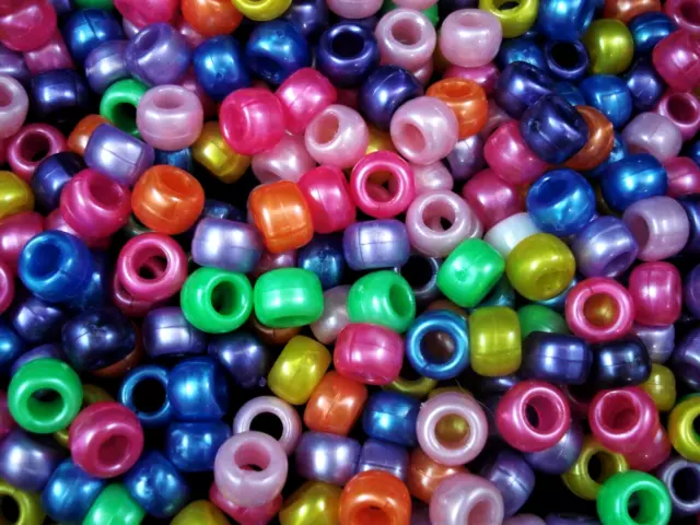 Pony Beads 9x6mm Pearl Mix 500pc Bulk Pack Kids Hair Party FREE POSTAGE