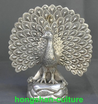 STATUE D'ANIMAL DE paon de paon de palais de dynastie argentée de 7