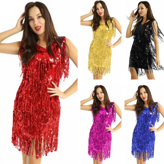 Women Sexy Latin Dance Dress Rhythm Ballroom Costumes Sparkling Sequin Tassels