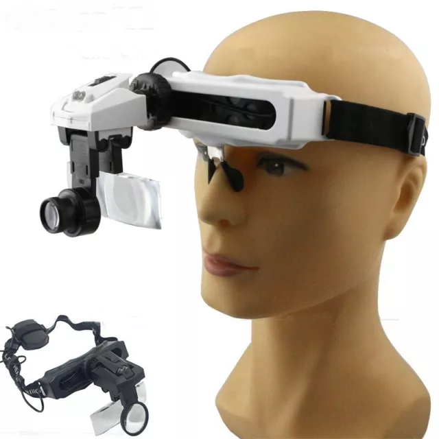 Loupe Head-mounted Magnifier LED Watch Repair Magnifying Glasses Hands Free Lupa