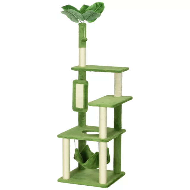 PawHut Tiragraffi per Gatti con Amaca, Pallina e Pali in Sisal Alto 142cm Verde