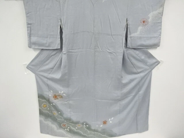 42375# Japanese Kimono / Antique Kimono / Shibori / Embroidery / Flowers