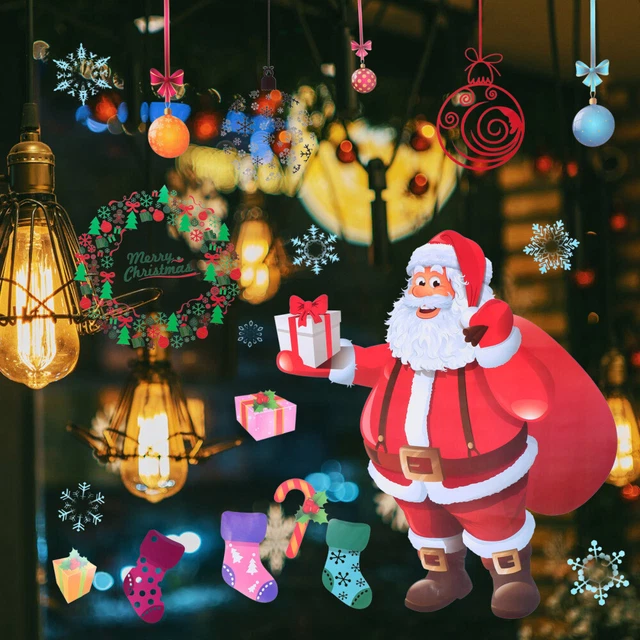 2 Pcs Fenêtre D'hiver S'accroche Décoration Murale De Noël Décor De Père Noël