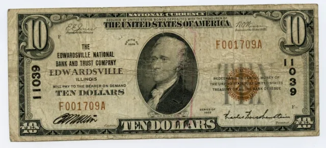 1929 TYPE 1 $10 NATIONAL CURR EDWARDSVILLE NB&T of EDWARDSVILLE, ILL CH 11039