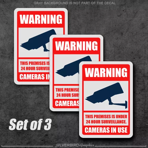 3x Camera Surveillance Sticker Security System Video Decal Warning CCTV Safety