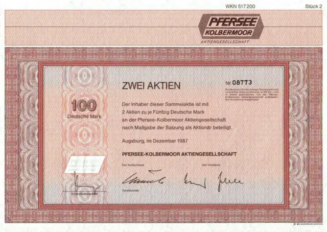 Pfersee-Kolbermoor Aktiengesellschaft 1987 100 DM
