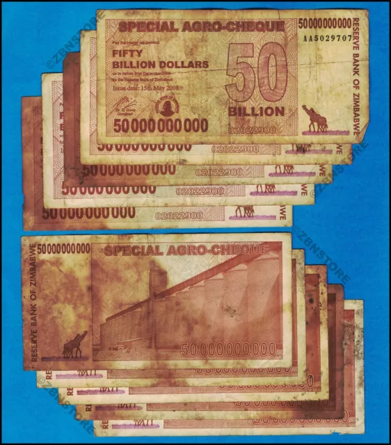 10 x 50 Billion Dollars Zimbabwe Special Agro Cheque 2008 100 % Authentic w/ COA