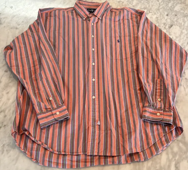 Ralph Lauren Mens 2XL Striped Button Down Long Sleeve Shirt 100% Cotton Ralphcor