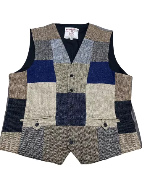 Harris tweed size XL patchwork multicoloured waistcoat vest 100% wool