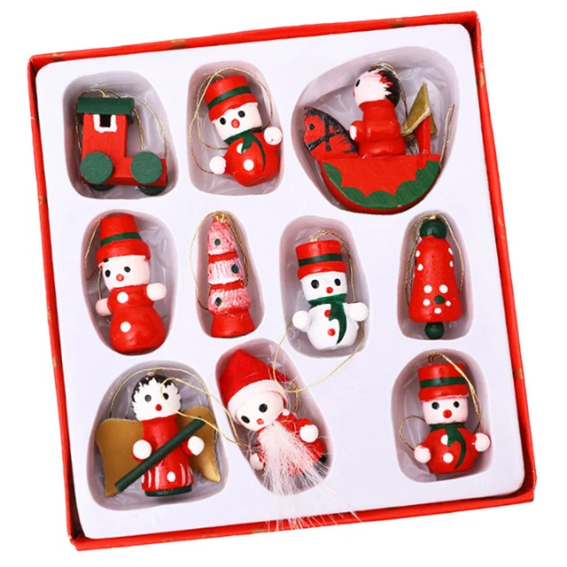10 Pcs Micro Landscape Ornament Accessories Wooden Xmas Tree Ornaments