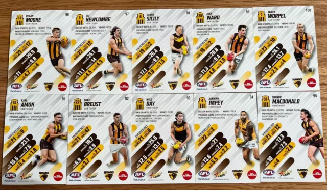 Footy Stars Team Set 10 Common Base Cards Hawthorn Hawks AFL Select 2024