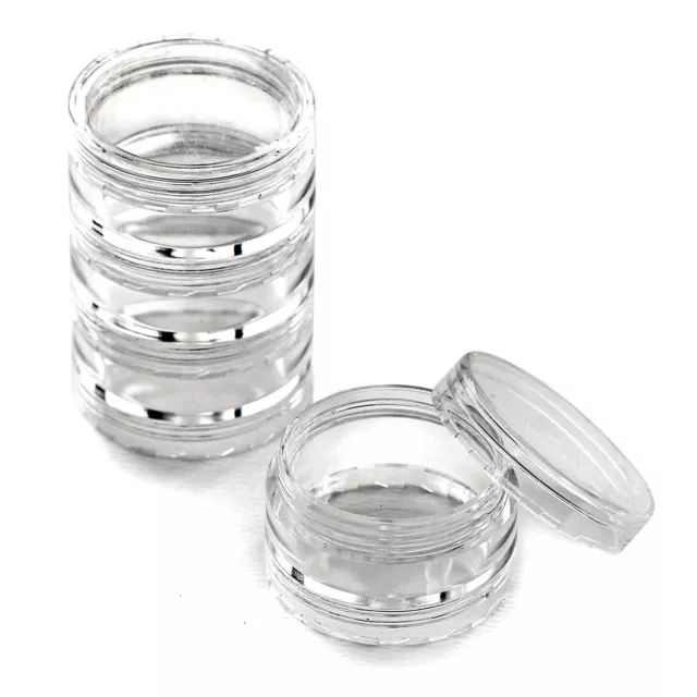 5 x 10ml Stacking clear Screw Top Craft Pots for Glitter Nail Art travel etc jn5