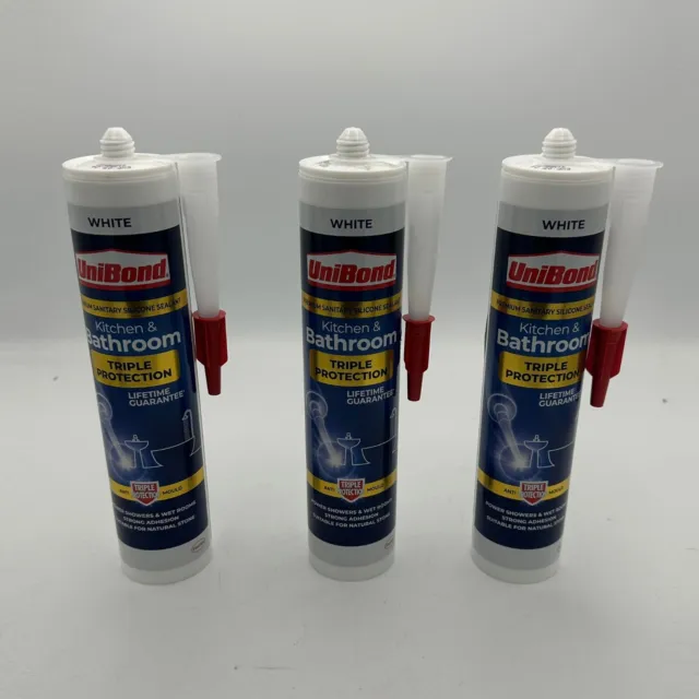 3-Pack UniBond Triple Protection Silicone Sealant For Kitchen & Bathrooms White