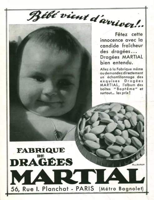 Publicité ancienne dragées Martial  1934 issue  de magazine