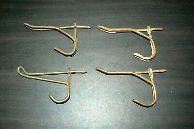 Lot of 4 Vintage Antique Metal Threaded Twisted Wire Hooks Coat Hat 2