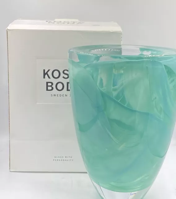 Kosta Boda "Atoll" Art Glass Vase Aqua Swirl 8"Heavy Designed By Anna Ehrner-NIB