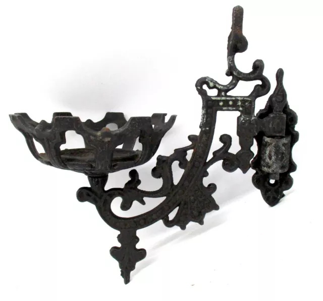 Antique Ornate Cast Iron Wall Bracket Kerosene Oil Lamp Swing Arm Swivel Holder