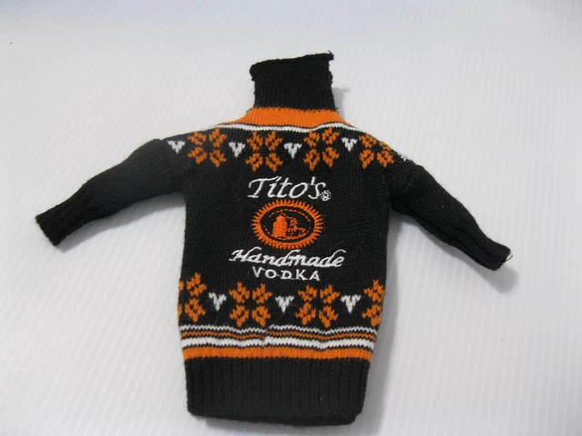 Tito’s Handmade Vodka Bottle Ugly Sweater Bottle Cover Black & Orange