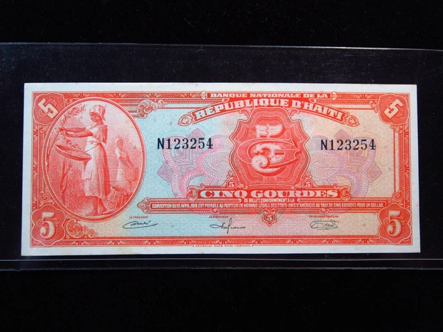 HAITI 5 GOURDES L 1919 1964 P187 series N Woman Coffee D'HAITI 3254# MONEY