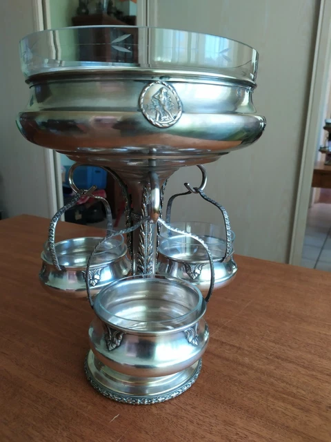 ancien dejeuner porte tasse et sous tasse art nouveau 1900 metal argenté gallia