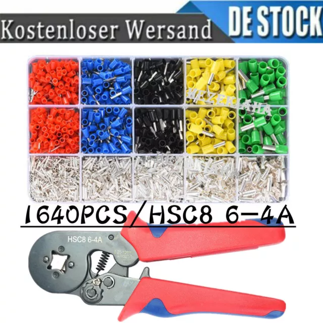 1640x Aderendhülsen-Sortiment isoliert 0,5-4.0mm² Adern Endhülse Kabelschuhe Set