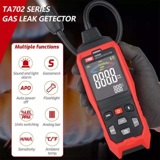 TASI TA702A/B Gas Leak Detector Propane CO Hexane Methane Combustible Gas Tester