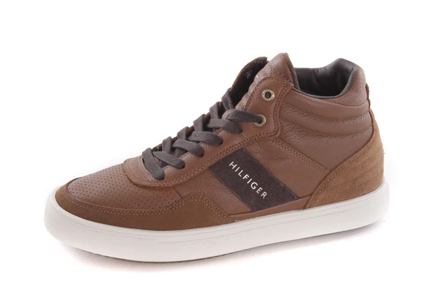Tommy Hilfiger Baskets Hommes Mi Cuir Véritable Cognac #31
