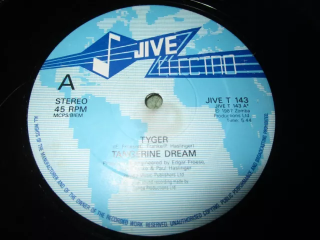 Tangerine Dream Tyger Jive Electro JIVE T 143 1987 UK Vinyl 12inch Single