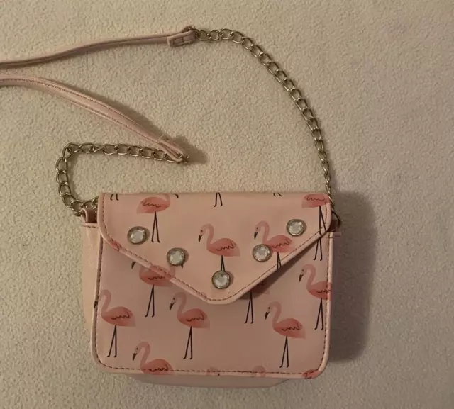 Deb & Dave Pink Flamingos Cross-body Purse Handbag Partial chain strap NWOT