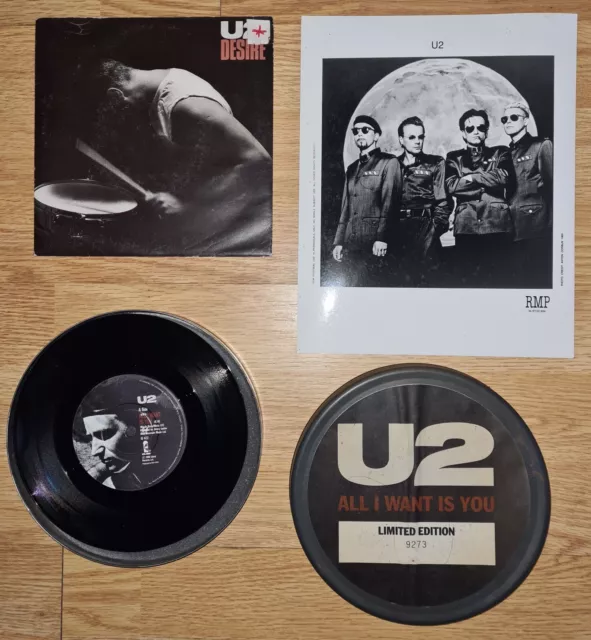 U2 - All I Want Is You 7" Metal Box Paper label  Desire 7" & Promo Photo