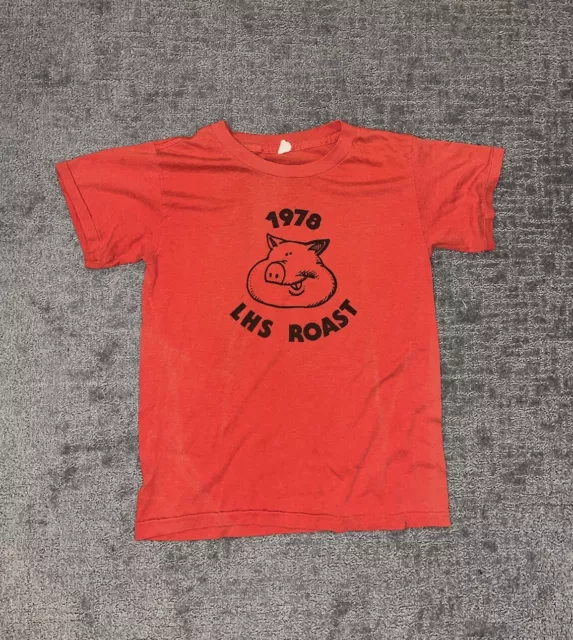 Vintage 1978 LHS Pig Roast Red Single Stitch Funny T Shirt Size Small