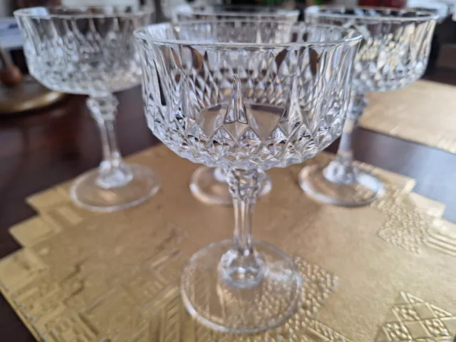 VINTAGE 4x CRISTAL D'ARQUES CHAMPAGNER/SEKT SCHALEN BLEIKRISTALL, RAUTENSCHLIFF