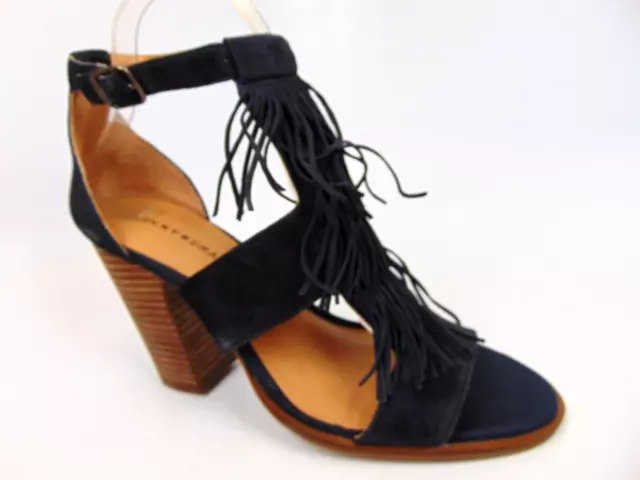 LUCKY BRAND Women LEESHA Fringe Tassel Heel Open Toe Shoe Size 9.0 M, Navy Suede